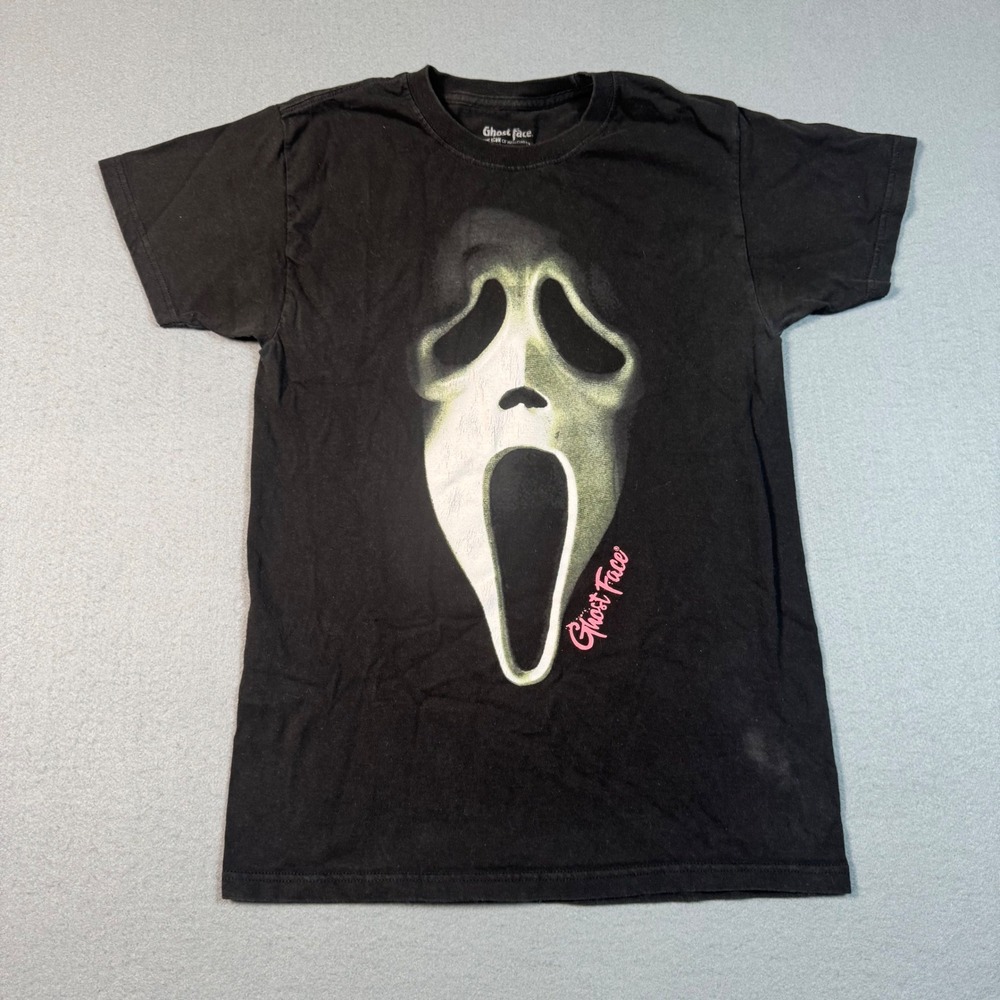 Ghost Face Scream Movie Graphic T-Shirt Black Faded Halloween Mens‎ Small SM
